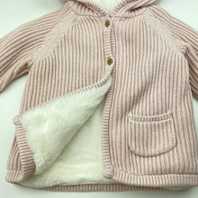 Load image into Gallery viewer, Girls Anko, faux fur lined knitted cotton hooded cardigan, EUC, size 1,  