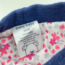 Load image into Gallery viewer, Girls Baby Baby, lightly wadded navy pants / bottoms, elasticated, EUC, size 0000,  