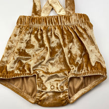 Load image into Gallery viewer, Girls Baby Baby, gold/bronze velour shorts / romper, EUC, size 000,  