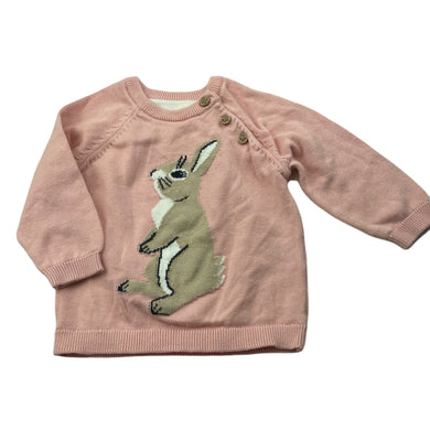 Girls Dymples, pink knitted cotton sweater / jumper, rabbit, EUC, size 000,  