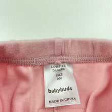 Load image into Gallery viewer, Girls Babybuds, pink cotton leggings / bottoms, elasticated, GUC, size 000,  