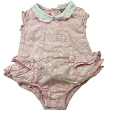 Load image into Gallery viewer, Girls Rock a Bye Baby, pink floral cotton ruffle romper, GUC, size 000,  