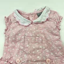 Load image into Gallery viewer, Girls Rock a Bye Baby, pink floral cotton ruffle romper, GUC, size 000,  