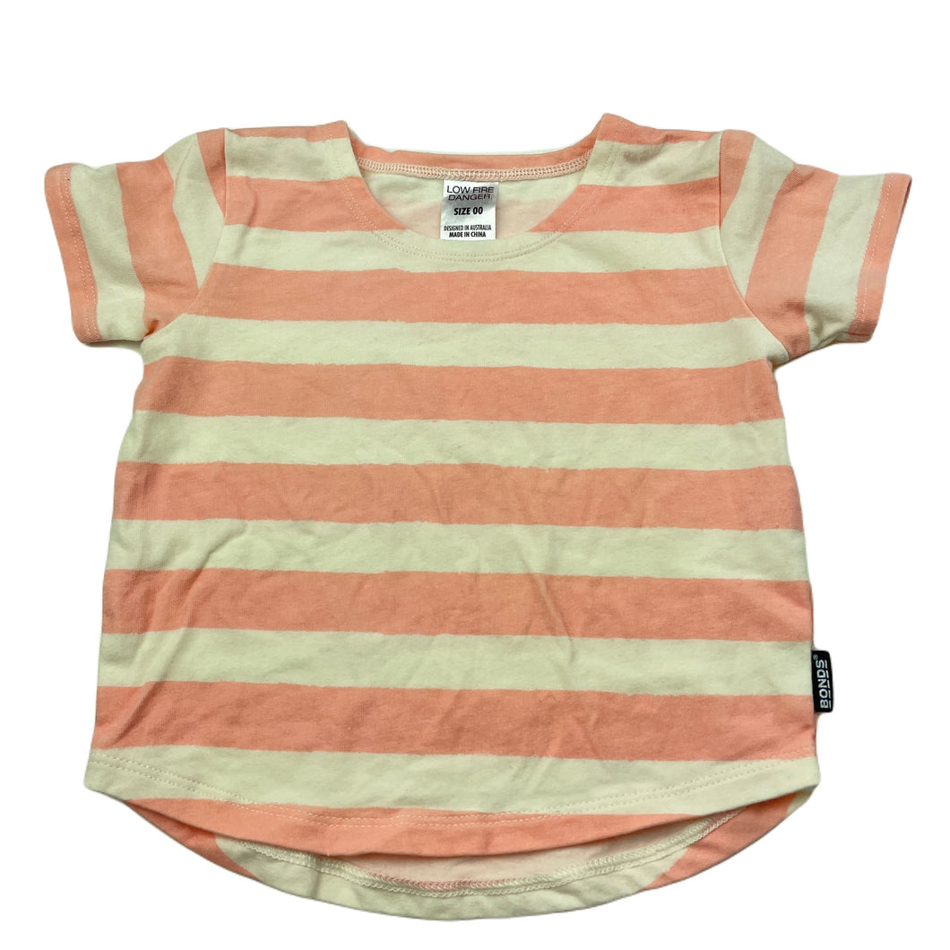 Girls Bonds, pink stripe stretchy pyjama top, EUC, size 00,  