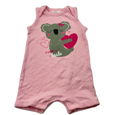 Girls Dymples, pink cotton romper, koala, EUC, size 0,  