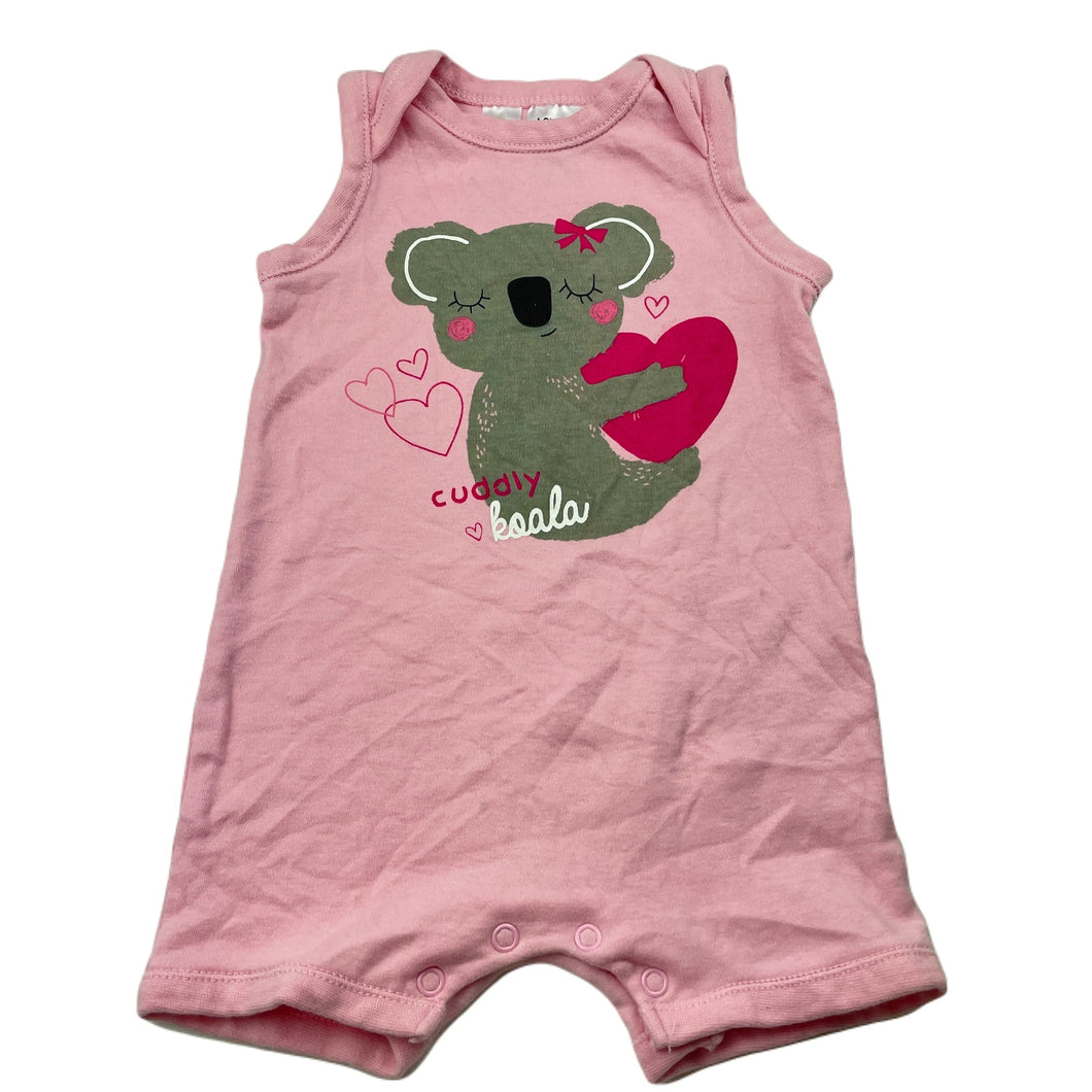 Girls Dymples, pink cotton romper, koala, EUC, size 0,  