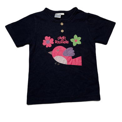 Girls Cadet Rousselle, navy cotton t-shirt / top, bird, FUC, size 12 months,  