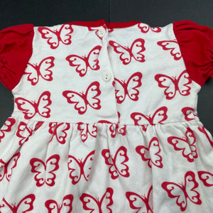 Girls CENTIL, red & white dress, butterflies, FUC, size 00, L: 36cm