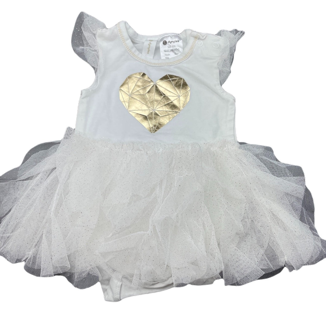 Girls Dymples, white & gold tutu romper, EUC, size 000,  