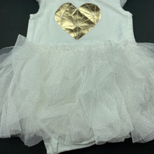 Load image into Gallery viewer, Girls Dymples, white &amp; gold tutu romper, EUC, size 000,  