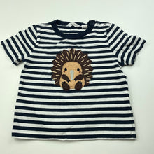 Load image into Gallery viewer, unisex Country Road, navy stripe cotton t-shirt / top, echidna, GUC, size 1,  