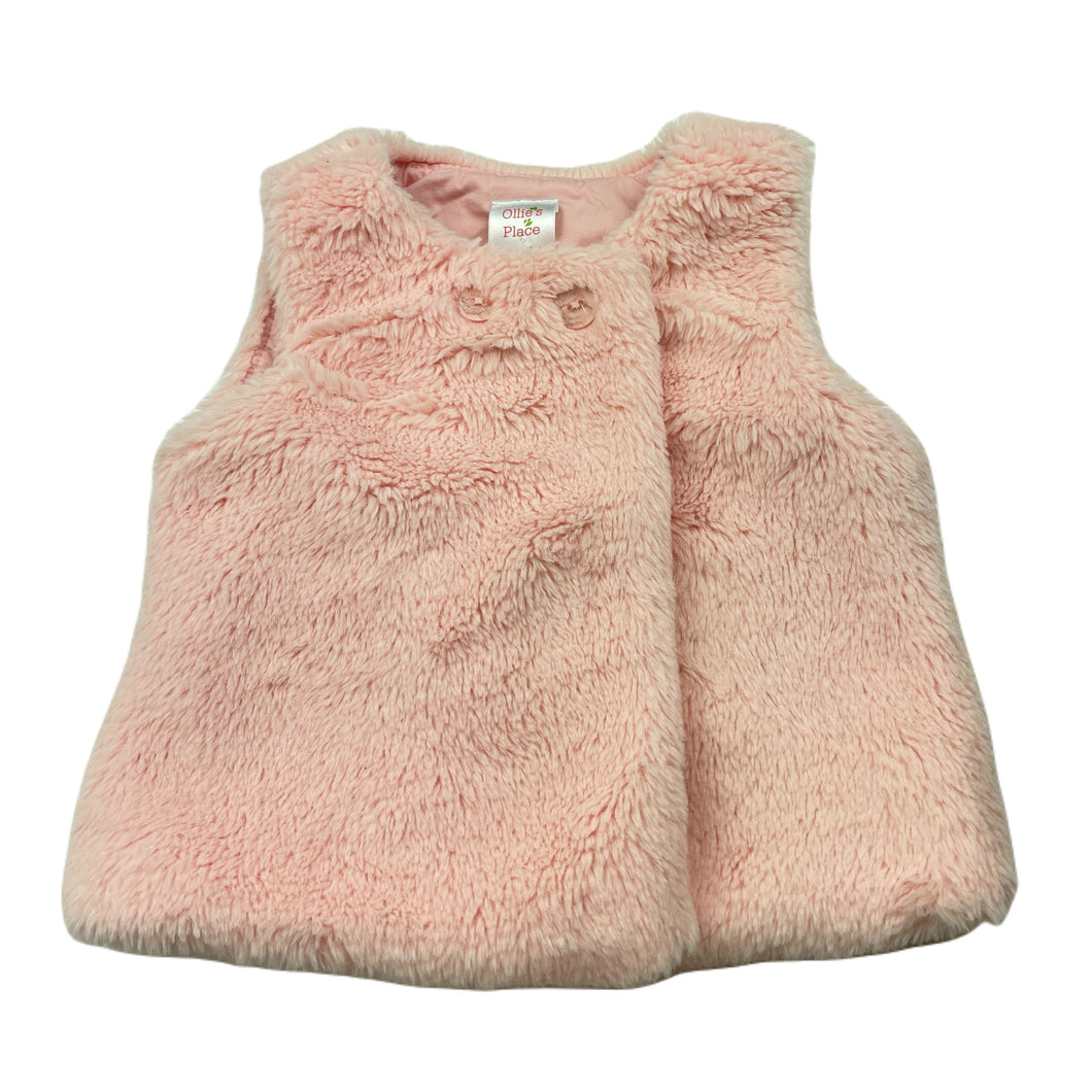 Girls Ollies Place, cotton lined pink faux fur vest, EUC, size 00,  