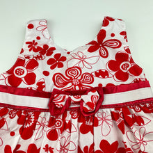 Load image into Gallery viewer, Girls PIGLET TOMY, red &amp; white floral cotton dress, armpit to armpit: 25cm, GUC, size 1, L: 44cm