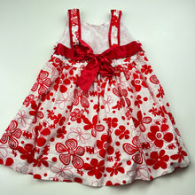 Load image into Gallery viewer, Girls PIGLET TOMY, red &amp; white floral cotton dress, armpit to armpit: 25cm, GUC, size 1, L: 44cm
