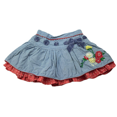 Girls Monsoon, lined embroidered cotton skirt, elasticated, GUC, size 0,  