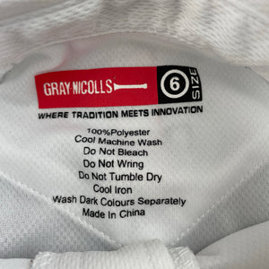 Boys GRAY NICOLLS, white cricket polo shirt / top, mark back hem, FUC, size 6,  