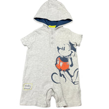 Load image into Gallery viewer, Boys Disney, Mickey Mouse grey marle hooded romper, FUC, size 000,  