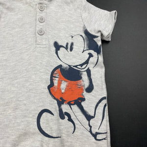 Boys Disney, Mickey Mouse grey marle hooded romper, FUC, size 000,  