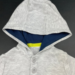 Boys Disney, Mickey Mouse grey marle hooded romper, FUC, size 000,  