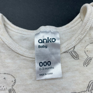 unisex Anko, cotton bodysuit / romper, rabbits, GUC, size 000,  