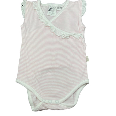 Girls Gaia, pink stripe organic cotton bodysuit / romper, GUC, size 000,  