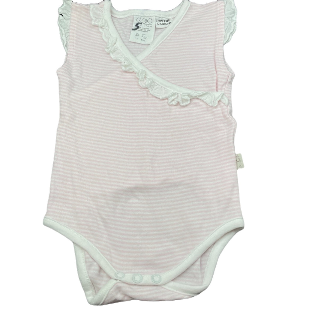 Girls Gaia, pink stripe organic cotton bodysuit / romper, GUC, size 000,  