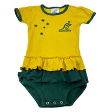 Load image into Gallery viewer, Girls FOOTYSUIT, Wallabies cotton romper, marks on front, FUC, size 0,  