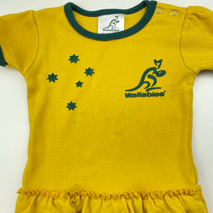 Girls FOOTYSUIT, Wallabies cotton romper, marks on front, FUC, size 0,  