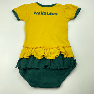 Girls FOOTYSUIT, Wallabies cotton romper, marks on front, FUC, size 0,  