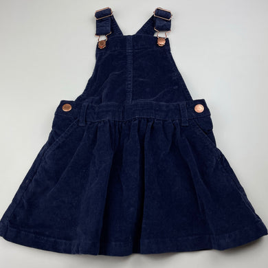 Girls 1964 Denim Co, navy stretch corduroy overalls dress / pinafore, EUC, size 1, L: 48cm