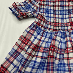 Girls Seed, cotton lined lightweight checked dress, GUC, size 3, L: 46cm