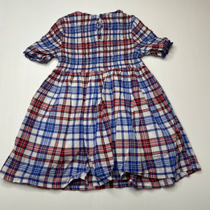 Girls Seed, cotton lined lightweight checked dress, GUC, size 3, L: 46cm
