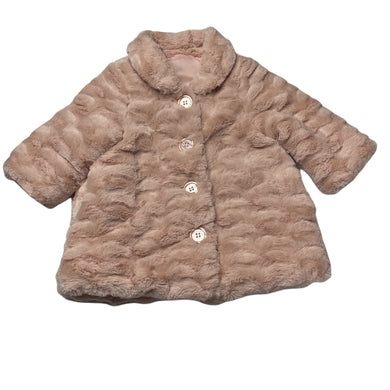 Girls pink, lined faux fur jacket / coat, L: 38cm, EUC, size 12 months,  