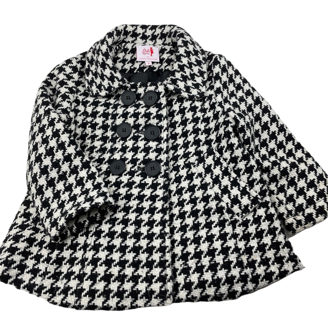 Girls Little Leona, black & white jacket / coat, pilling, L: 39cm, FUC, size 3,  