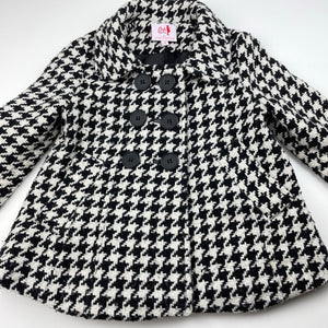 Girls Little Leona, black & white jacket / coat, pilling, L: 39cm, FUC, size 3,  