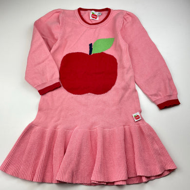 Girls Oobi, pink knitted cotton long sleeve dress, FUC, size 4, L: 55cm
