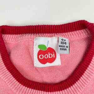 Girls Oobi, pink knitted cotton long sleeve dress, FUC, size 4, L: 55cm