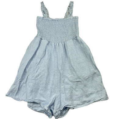Girls Seed, blue & white viscose / linen summer playsuit, GUC, size 8,  