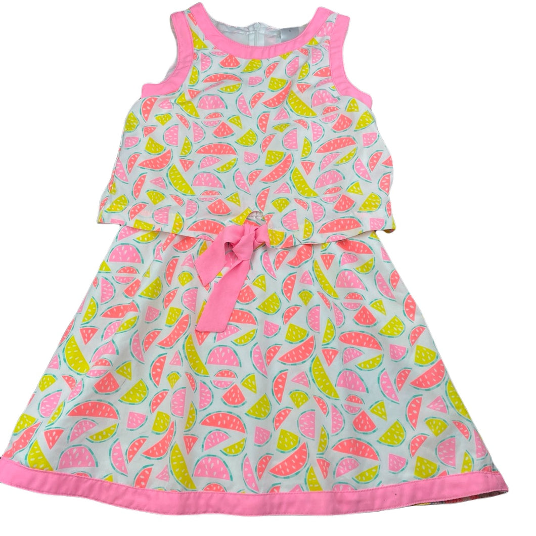 Girls Target, lined lightweight dress, watermelon, FUC, size 6, L: 60cm