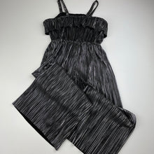 Load image into Gallery viewer, Girls Ollies Place, black &amp; silver metallic jumpsuit, Inside leg: 32cm, EUC, size 6,  