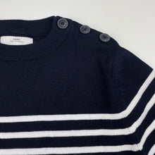 Load image into Gallery viewer, unisex Zara, navy &amp; white stripe knitted cotton sweater / jumper, EUC, size 9,  