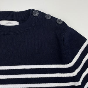 unisex Zara, navy & white stripe knitted cotton sweater / jumper, EUC, size 9,  