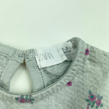Load image into Gallery viewer, Girls Zara, grey floral long sleeve top, GUC, size 000,  