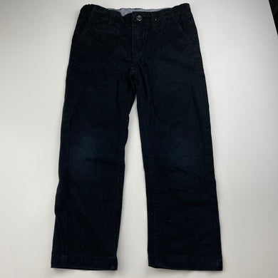 Boys Pumpkin Patch, black stretch cotton chino pants, adjustable, no size, W: 28.5cm across, Inside leg: 42.5cm, FUC, size 5-6,  