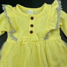 Load image into Gallery viewer, Girls Mom&#39;s Love, yellow cotton &amp; tulle dress, EUC, size 00, L: 36cm