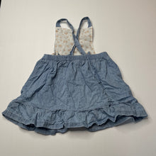 Load image into Gallery viewer, Girls Dymples, embroidered chambray cotton overalls dress, GUC, size 1, L: 42cm