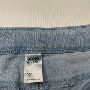 Girls Anko, blue stretch denim skirt, adjustable, L: 32cm, GUC, size 12,  