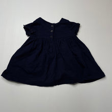 Load image into Gallery viewer, Girls Sprout, embroidered navy cotton dress, EUC, size 000, L: 34cm