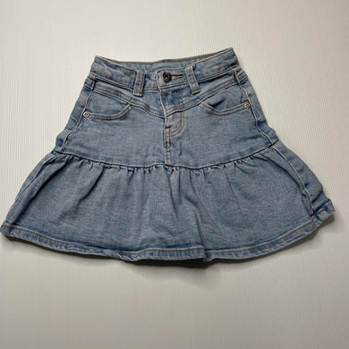 Girls Seed, blue stretch denim skirt, adjustable, no size, L: 29cm, W: 23cm across, FUC, size 2-3,  