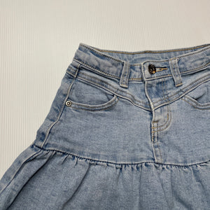 Girls Seed, blue stretch denim skirt, adjustable, no size, L: 29cm, W: 23cm across, FUC, size 2-3,  